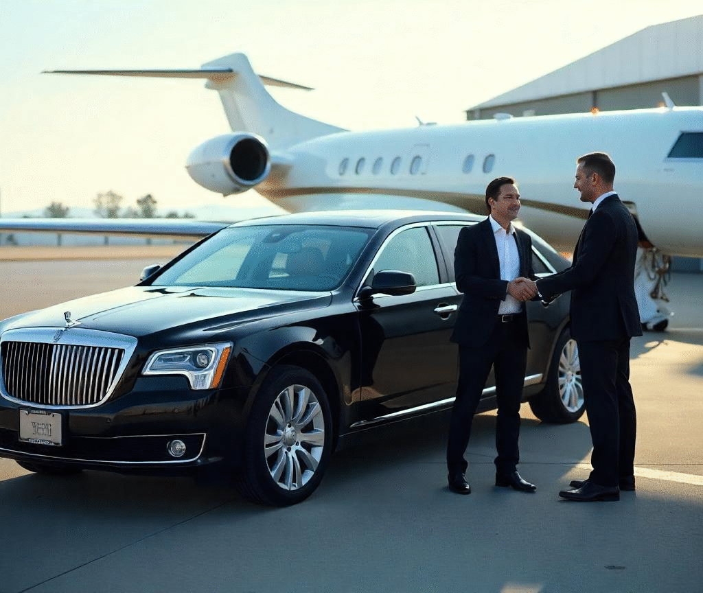 Luxurious FBO airport limo service with meet-and-greet, Wi-Fi, and refreshments.