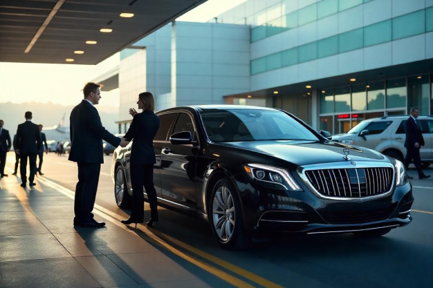Luxurious limo transfer at San Francisco International Airport (SFO) with professional chauffeur, Wi-Fi, and refreshments.